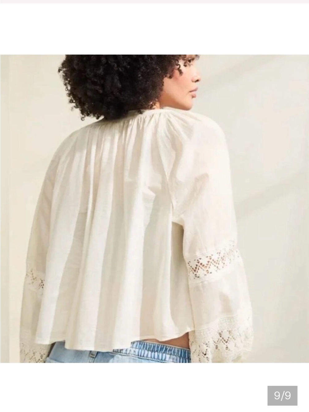 Aerie XXL Plus Size Women's Cream Button-Front Peasant Blouse - Picture 4 of 6